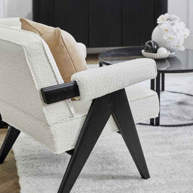 Ambrose Arm Chair - White Boucle - - Eleganté