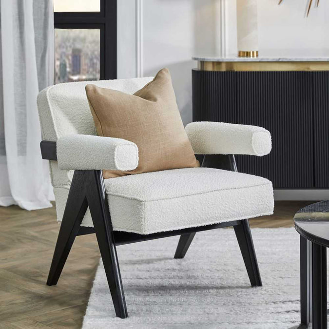 Ambrose Arm Chair - White Boucle - - Eleganté