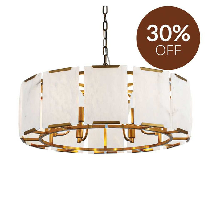 Florence Alabaster Pendant - Round Antique Brass