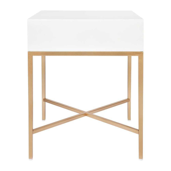 Nessa White Bedside Table - Gold
