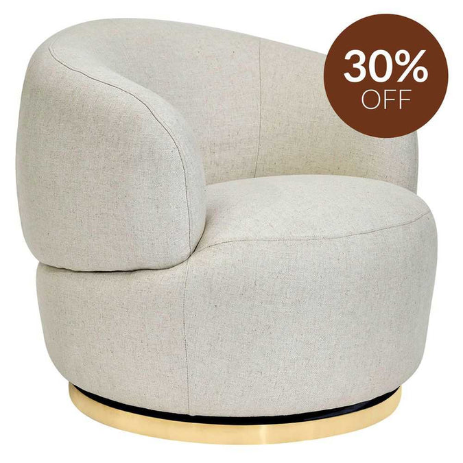 Tubby Swivel Arm Chair - Natural Linen - - Eleganté
