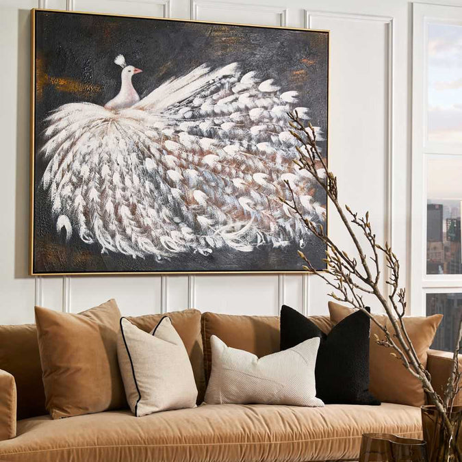 Le Grande Peacock Oil On Canvas Painting - - Eleganté