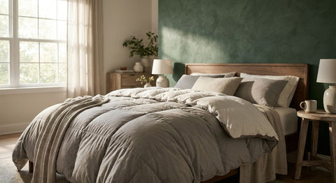 50/50 goose down quilts for a feature-wall bedroom