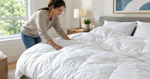How long does a goose down quilt take to air out after unboxing?