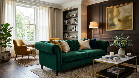 Velvet sofas for a hotel-style living room