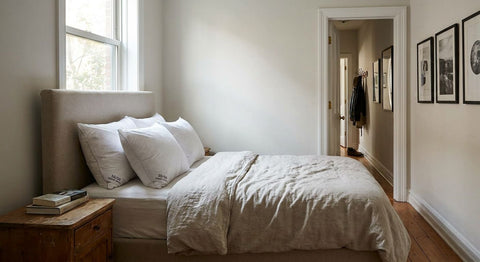 50/50 goose down pillows for a narrow-hallway apartment bedroom