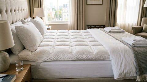 Hotel-style mattress topper for a queen bed