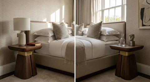 Designer bedside tables for a hotel-style bedroom