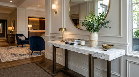 Marble console table for a hotel-style entryway