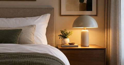 Designer table lamps for a hotel-style bedside setup