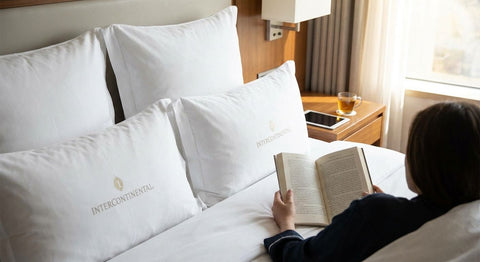 InterContinental hotel pillows for a reading-in-bed setup
