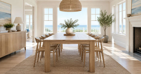 White oak dining tables for a Hamptons-style dining room