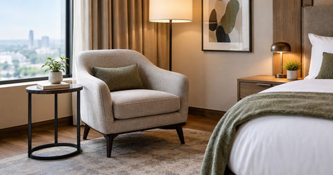 Occasional chairs for a hotel-style bedroom corner