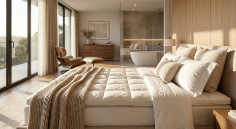 Hotel-style mattress topper for a large open-plan master suite