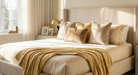 King size pillows for a glamorous, gold-accented bedroom