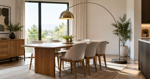 Can an arc floor lamp be used over a dining table?