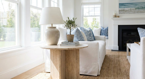 Travertine side tables for Hamptons-style living rooms