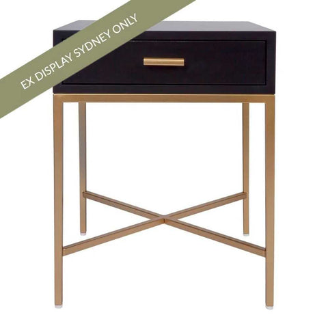Nessa 45x60cm 1 Drawer Bedside Table -Black/Gold - OUTLET NSW - Nessa 45x60cm 1 Drawer Bedside Table -Black/Gold - OUTLET NSW - Eleganté