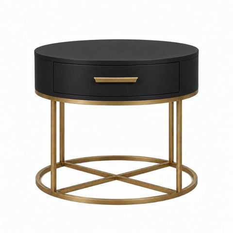 Nessa 45x55cm Round Bedside Table - Black - OUTLET NSW - Nessa 45x55cm Round Bedside Table - Black - OUTLET NSW - Eleganté
