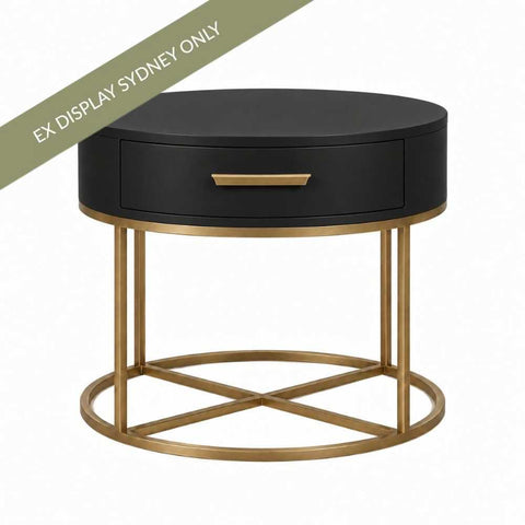 Nessa 45x55cm Round Bedside Table - Black - OUTLET NSW - Nessa 45x55cm Round Bedside Table - Black - OUTLET NSW - Eleganté