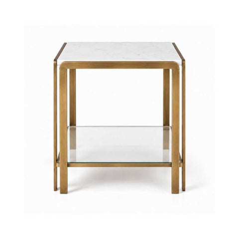 Bonnie Square White Marble Side Table - Antique Gold - OUTLET NSW - Bonnie Square White Marble Side Table - Antique Gold - OUTLET NSW - Eleganté