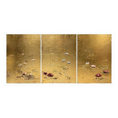 Reflections in Gold Set of Three Canvas Painting - OUTLET NSW - Reflections in Gold Set of Three Canvas Painting - OUTLET NSW - Eleganté