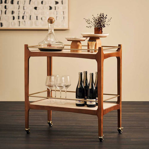 Ashley Travertine Bar Cart - Walnut