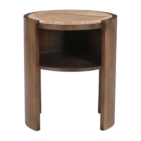 Frankie 50x60cm Travertine Bedside Table - Walnut
