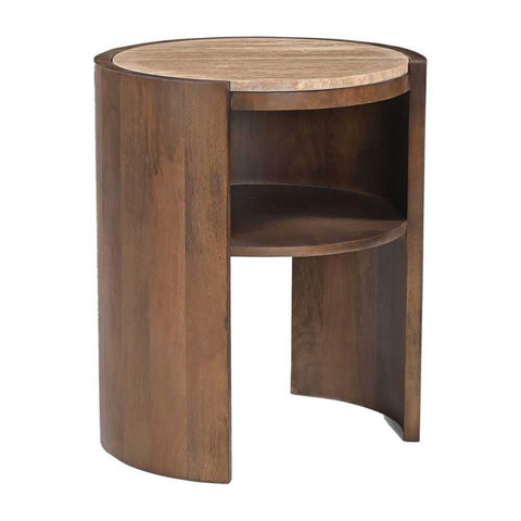 Frankie 50x60cm Travertine Bedside Table - Walnut