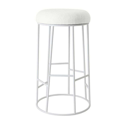 Aiden White Steel Bar Stool - Natural Linen - Kitchen and Bar Stools - Eleganté
