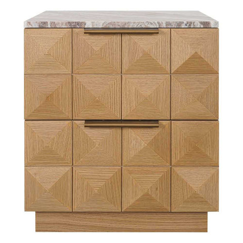 Benedict Natural Oak Bedside Table - River Brown Marble