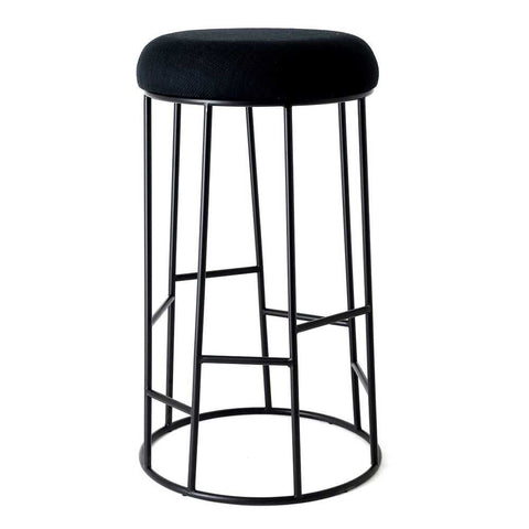 Aiden Black Steel Bar Stool - Black Linen - Kitchen and Bar Stools - Eleganté