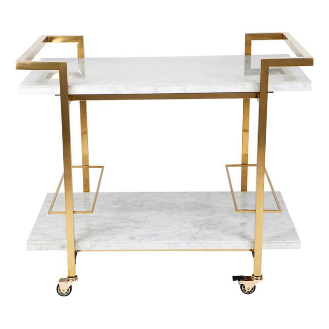 Franklin White Marble Bar Cart - Gold - - Eleganté