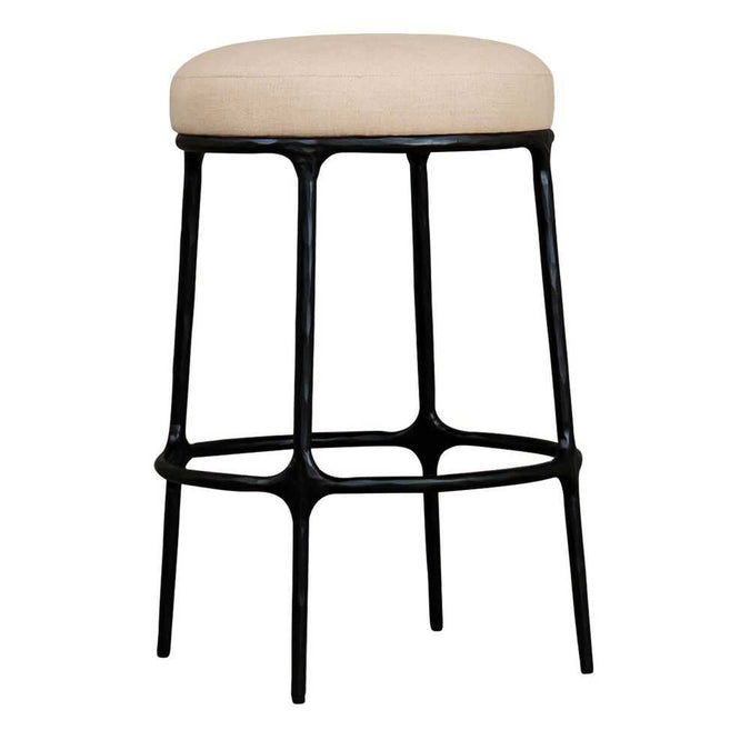 Heston Black Kitchen Stool - Natural Linen - - Eleganté