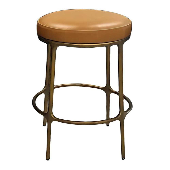 Heston Brass Kitchen Stool - Tan Leather - OUTLET NSW - - Eleganté