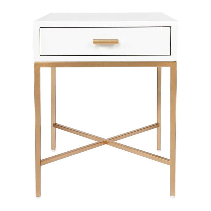 Nessa White Bedside Table - Gold - - Eleganté