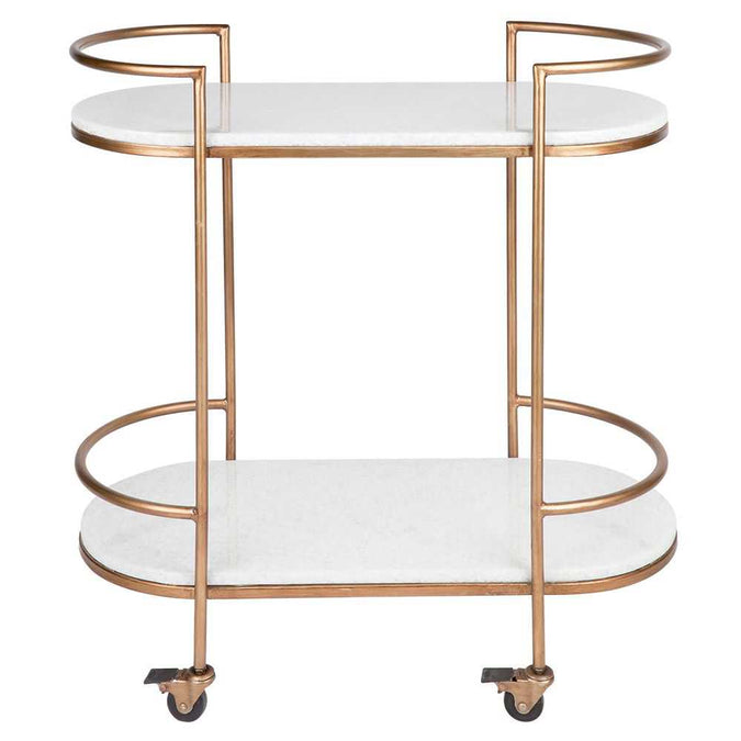 Southside White Stone Bar Cart - Antique Gold - - Eleganté