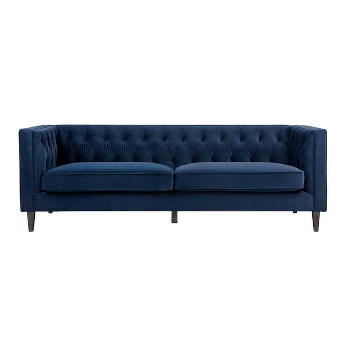 Tuxedo 3 Seater Tufted Sofa - Navy Velvet - - Eleganté