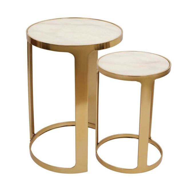 Isabelle Marble Nesting Side Tables - Gold - - Eleganté