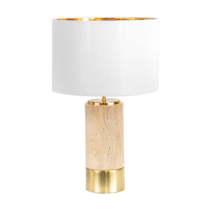 Paola Travertine Table Lamp - White Shade - - Eleganté