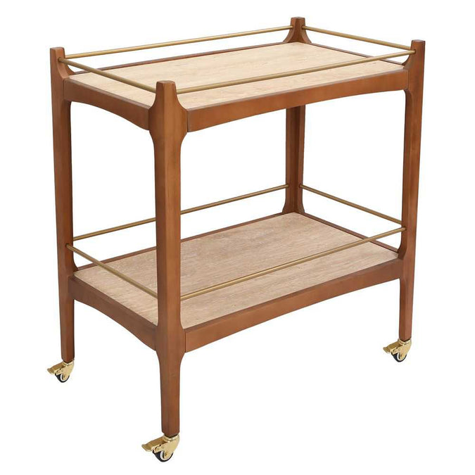 Ashley Travertine Bar Cart - Walnut - - Eleganté