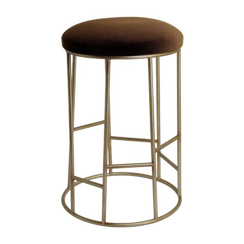 Aiden Gold Steel Kitchen Stool - Dark Chocolate Velvet - Kitchen and Bar Stools - Eleganté