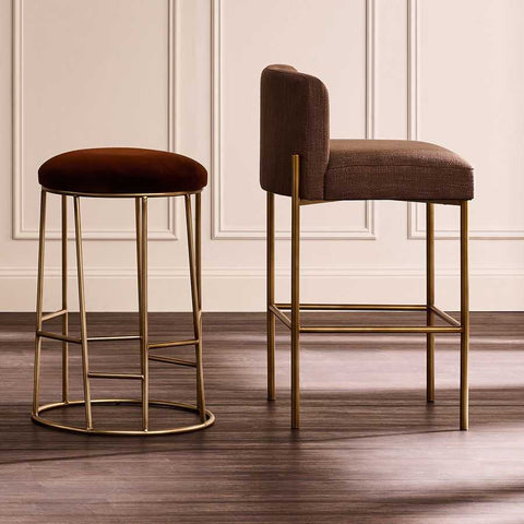 Aiden Gold Steel Kitchen Stool - Dark Chocolate Velvet - Kitchen and Bar Stools - Eleganté