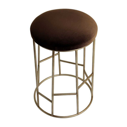 Aiden Gold Steel Kitchen Stool - Dark Chocolate Velvet - Kitchen and Bar Stools - Eleganté