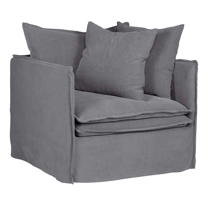 Palm Beach Slip Cover Arm Chair - Slate Grey Linen - - Eleganté