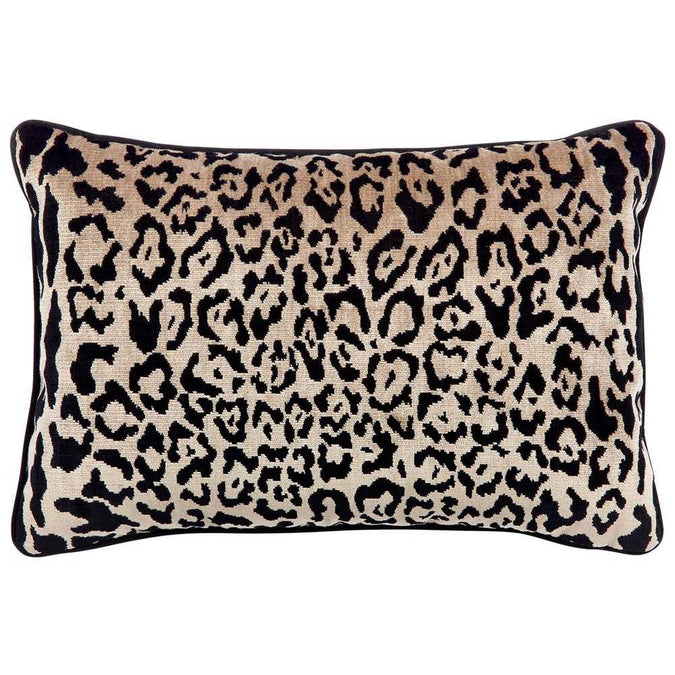 Serene Rectangle Feather Cushion - Leopard Chenille w Black Velvet - - Eleganté