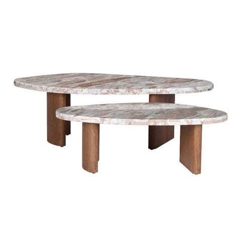 Solstice River Brown Marble Tables Set of 2 - Walnut - Coffee Tables - Eleganté