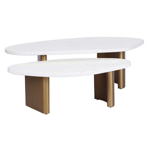 Solstice White Marble Tables Set of 2 - Antique Gold - Coffee Tables - Eleganté