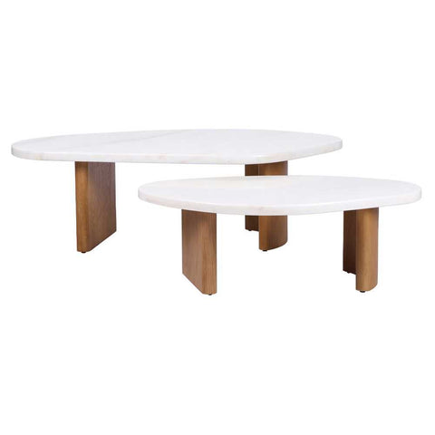 Solstice Ivory Cloud Marble Coffee Tables Set of 2 - Oak - Coffee Tables - Eleganté