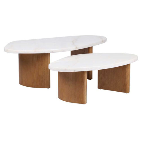 Solstice Ivory Cloud Marble Coffee Tables Set of 2 - Oak - Coffee Tables - Eleganté